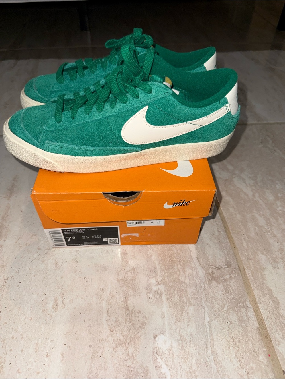 Nike Kids Green Suede Sneakers with White Swoosh